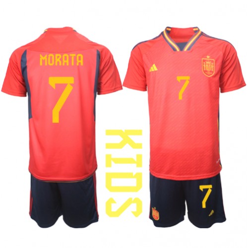 Španjolska Alvaro Morata #7 Domaci Dres za djecu SP 2022 Kratak Rukav (+ Kratke hlače)